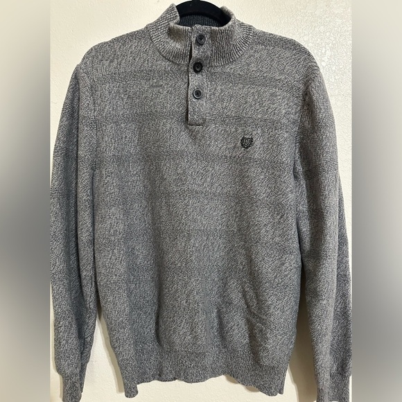Chaps Gray Button Up Sweater with Ribbed Cuffs - Picture 3 of 13